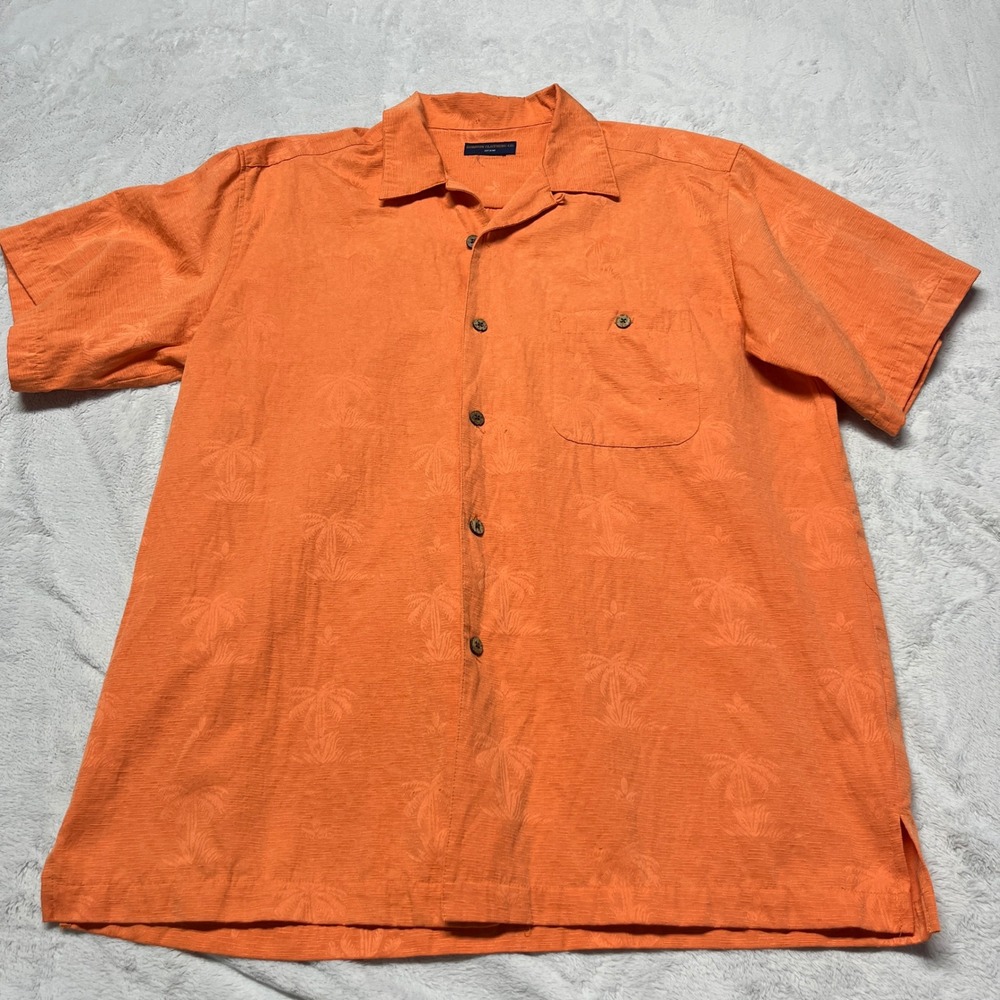 Gordon Clothing Co Button Up Shirt Mens‎ Large Orange Palm Tree Camp Hawaiian